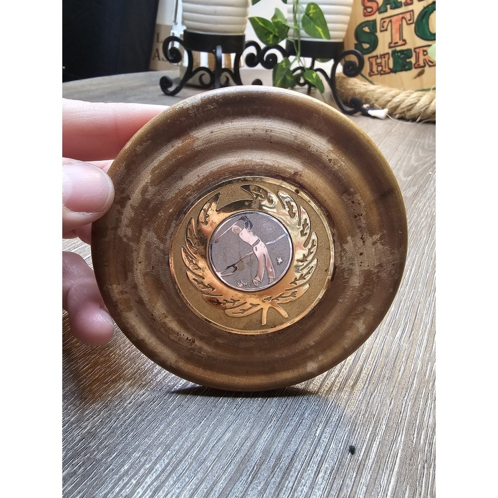 Vintage Round Trinket Box Amber Glass Gold Tone Lid Decorative Jewelry Box‎